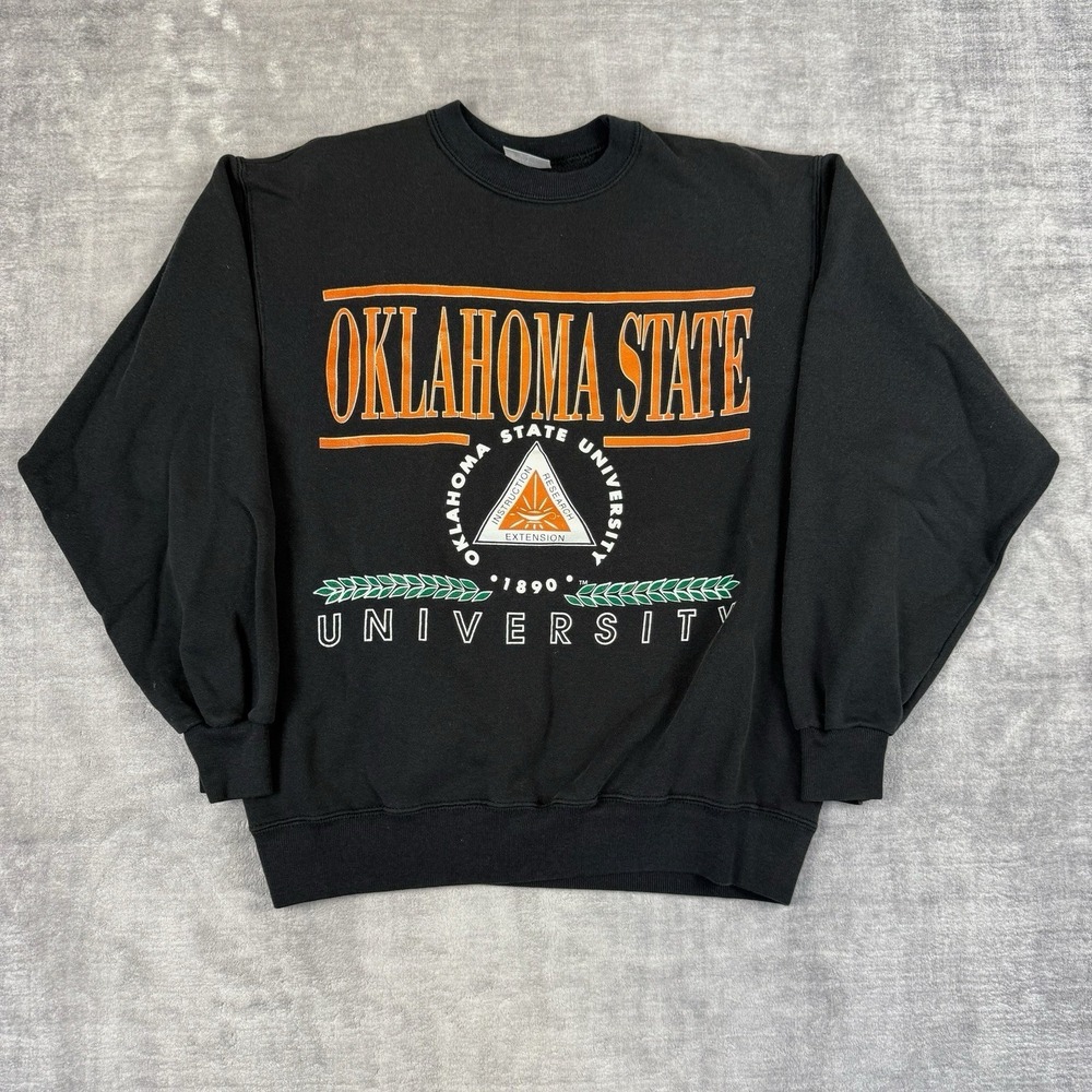Oklahoma State University Sweatshirt Mens Large Black Vintage 80s Crewneck Crest